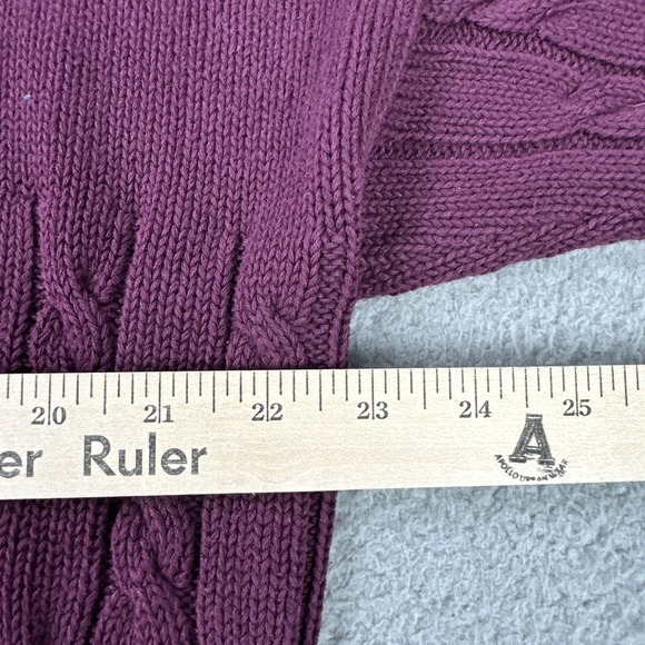 VTG 90s Eddie Bauer Cable Knit Cotton Sweater Men XL Plum Grandpa Heavyweight - Picture 5 of 16